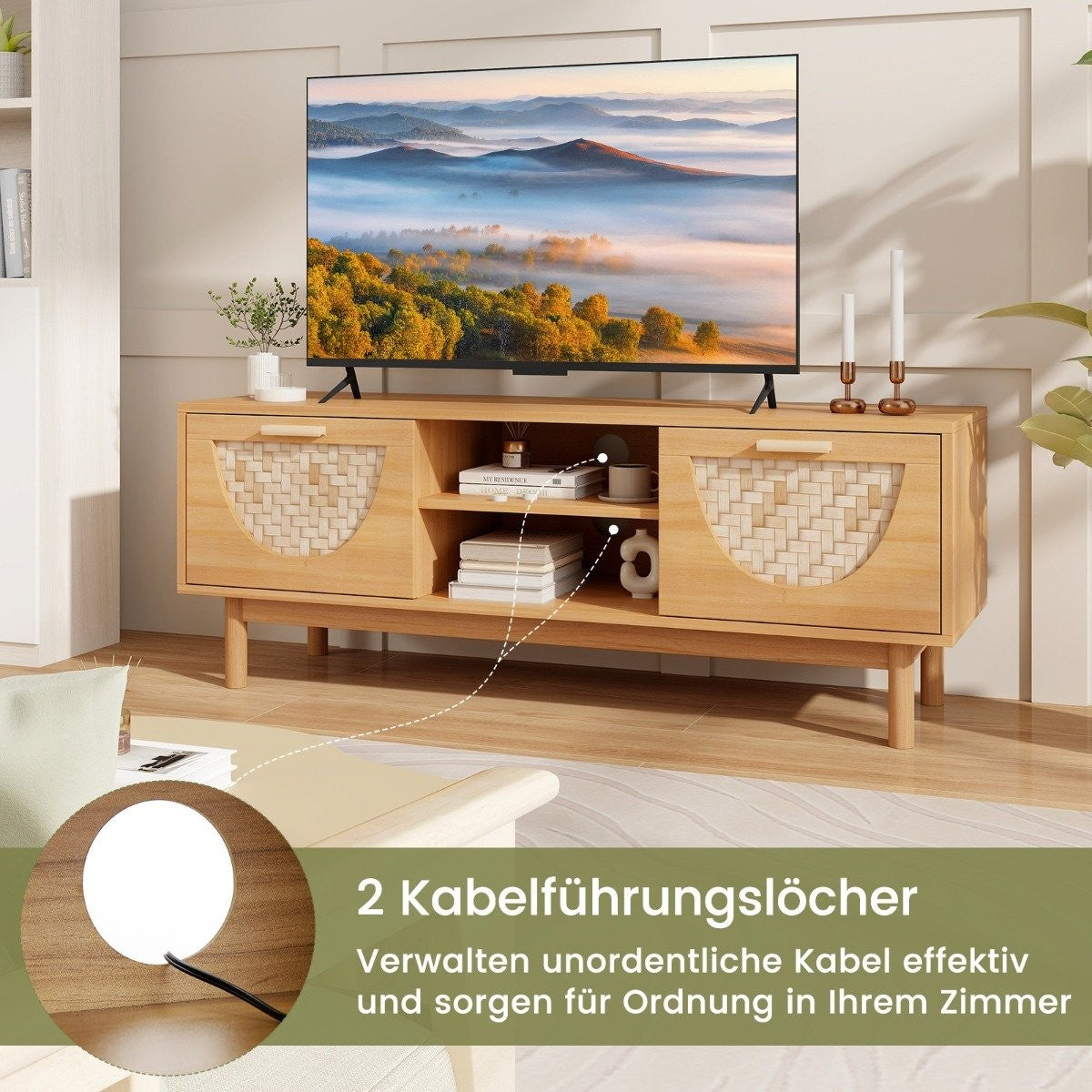 TV cabinet with 2 drawers & open shelves for TVs up to 55 inch TV lowboard TV cabinet