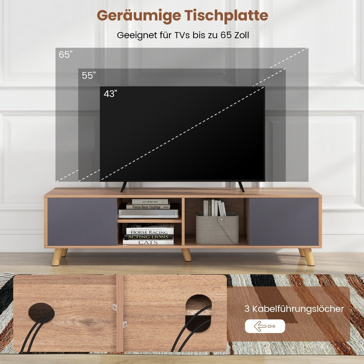 TV cabinet with open shelf & 2 cabinets TV lowboard for TVs up to 65 inch TV cabinet
