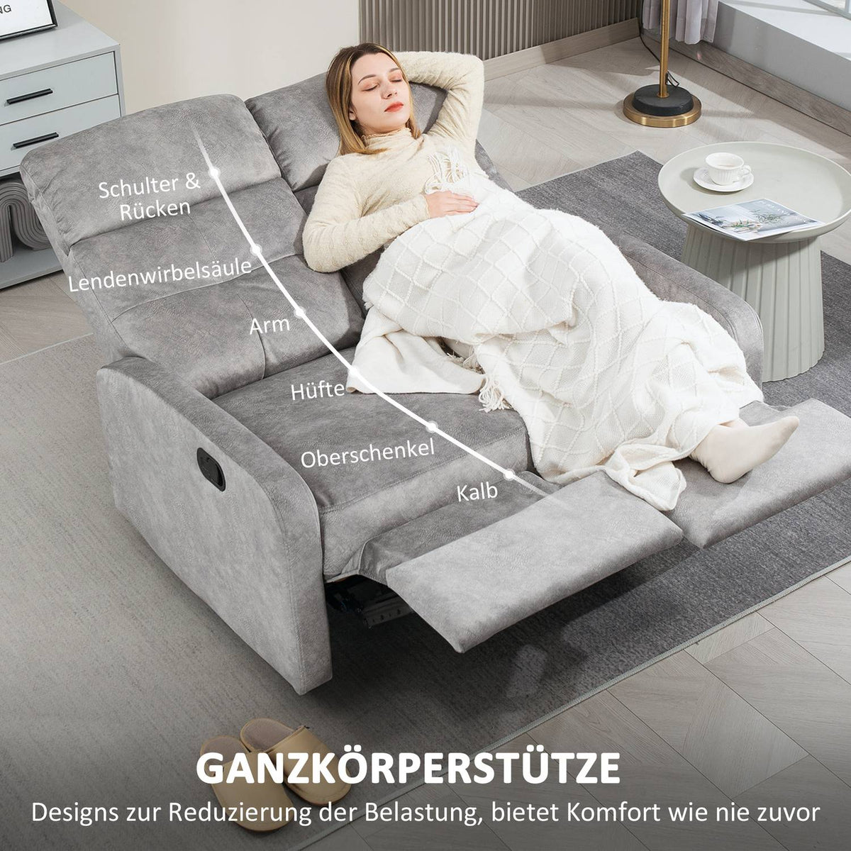 TV chair, relaxation chair with reclining function, 2-seater sofa, TV chair with pocket spring core, two-seater cinema chair with footrest for living room, bedroom, gray