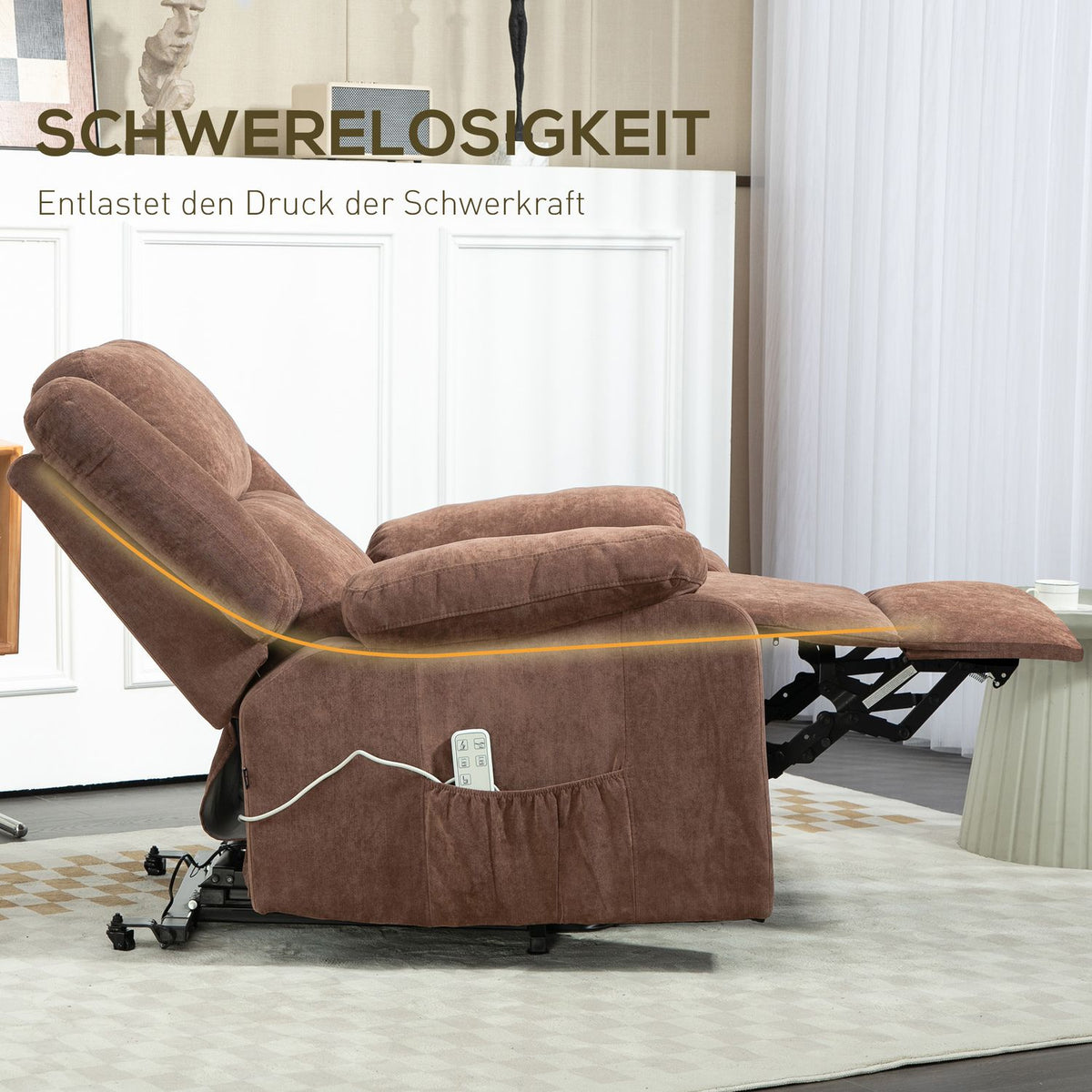 TV chair with stand-up aid, electric relaxation chair with reclining function, 3 motors, TV chair with pocket spring, weightlessness, side pocket and remote control, light brown