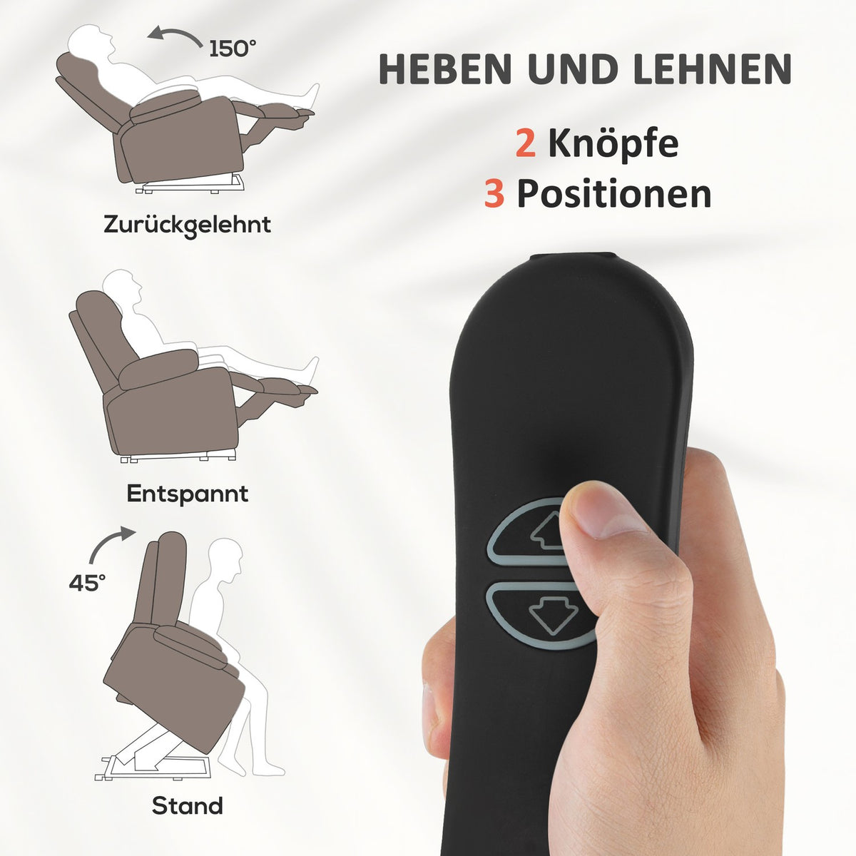 TV chair with stand-up aid, electric relaxation chair with reclining function, massage function, TV chair with heating function, pocket spring core, remote control and side pocket, light brown