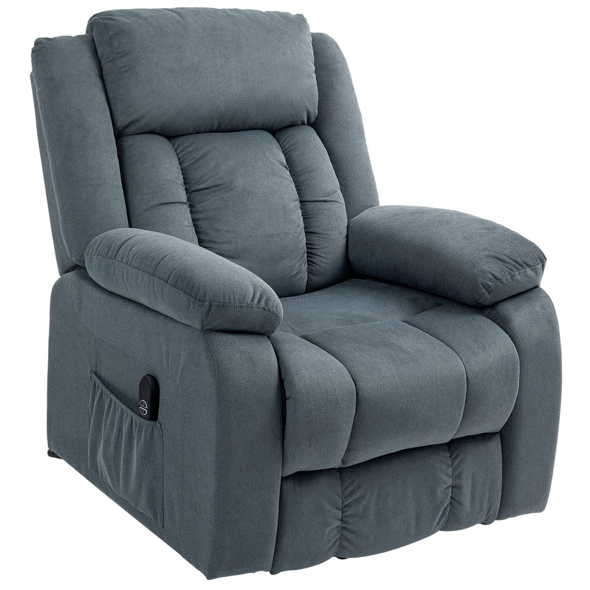 TV chair with stand-up aid, electric relaxation chair with reclining function, upholstered TV chair with remote control, suspension system and side pocket, for living room, velvet, gray