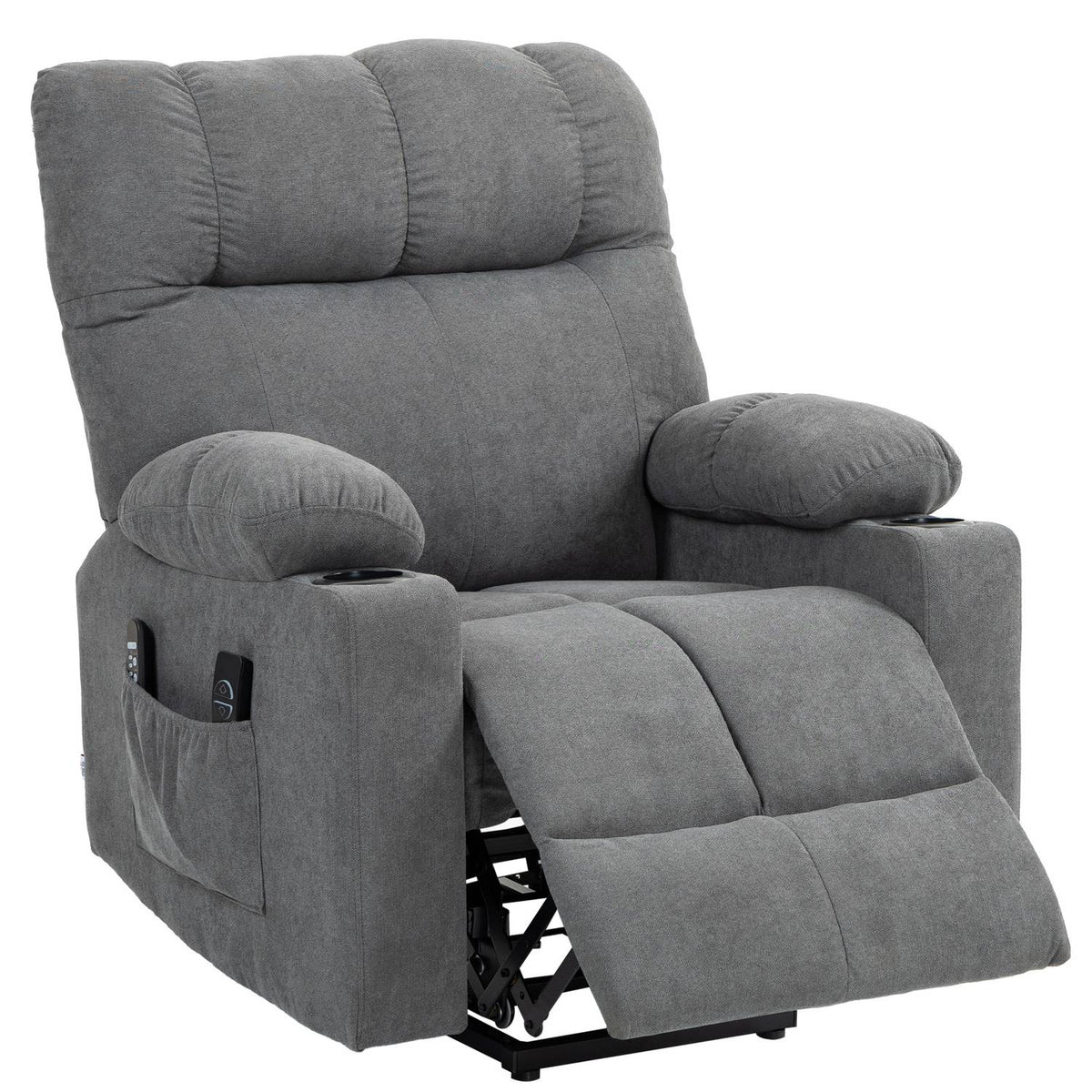 TV chair with stand-up aid, height adjustable, 135° tilt, with 3 modes, 8 massage points, remote control, 144 x 91 x 88 cm, gray