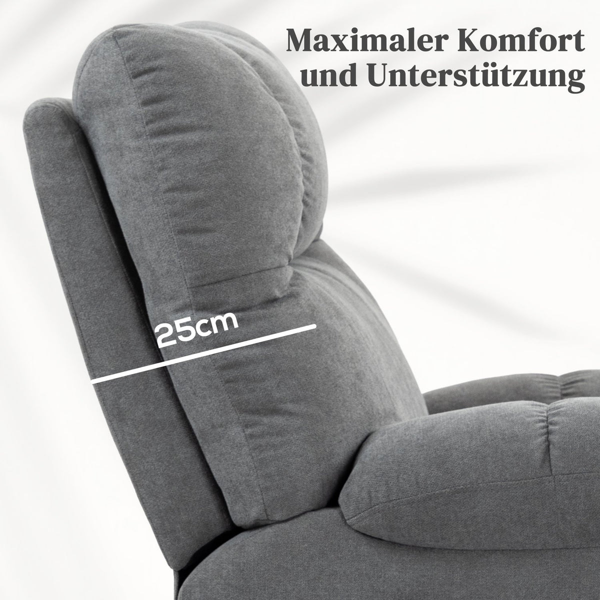 TV chair with stand-up aid, height adjustable, 135° tilt, with 3 modes, 8 massage points, remote control, 144 x 91 x 88 cm, gray