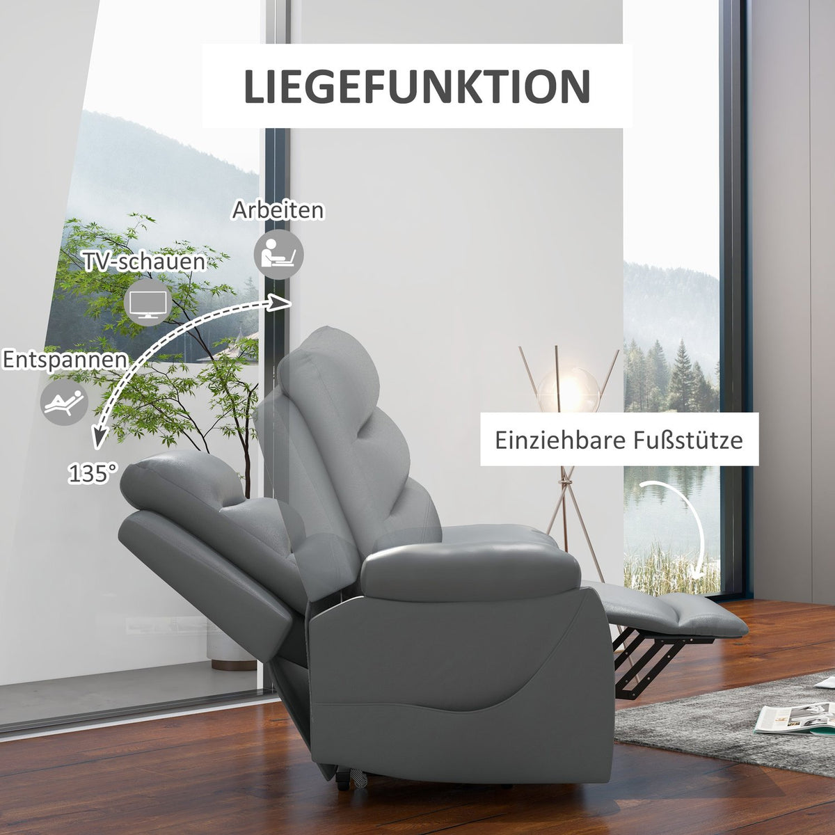 TV chair with stand-up aid, up to 180 kg, electric relaxation chair with reclining function, vibration massage, TV chair with remote control