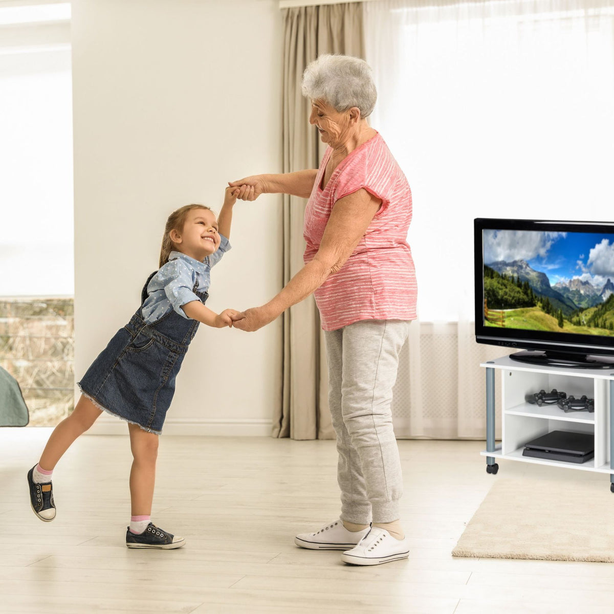 TV table with wheels and 2 compartments