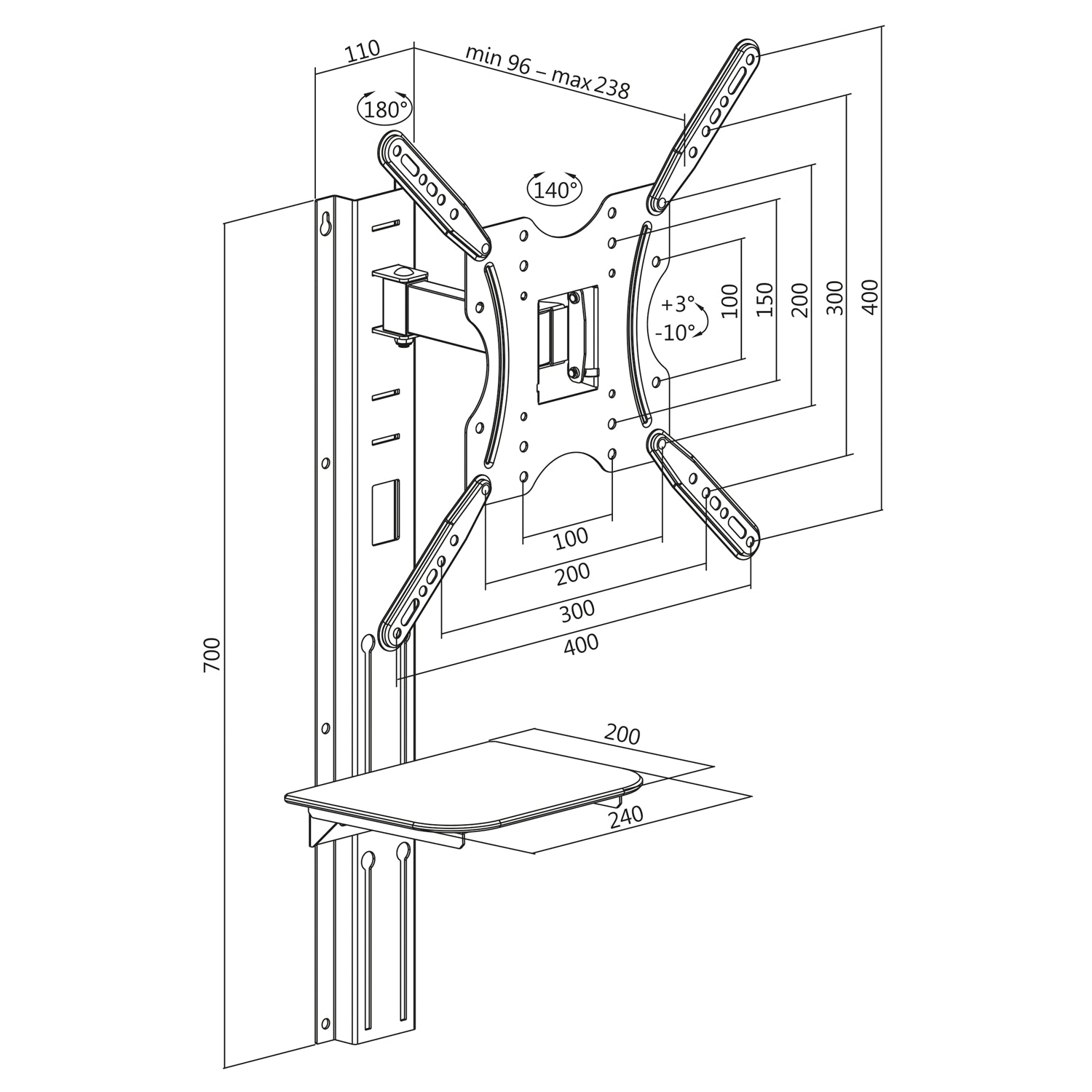 TV wall mount with shelf 32-55"