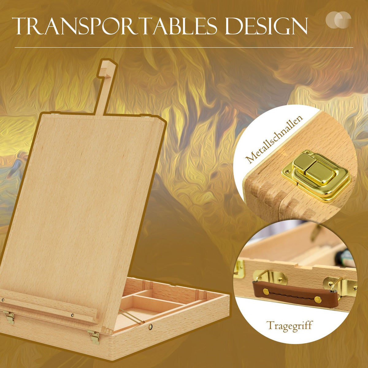 Table Easel, Angle-Adjustable Easel With Handle, Storage Space, Foldable Suitcase Easel, Wooden Easel For Painting, Drawing, Natural