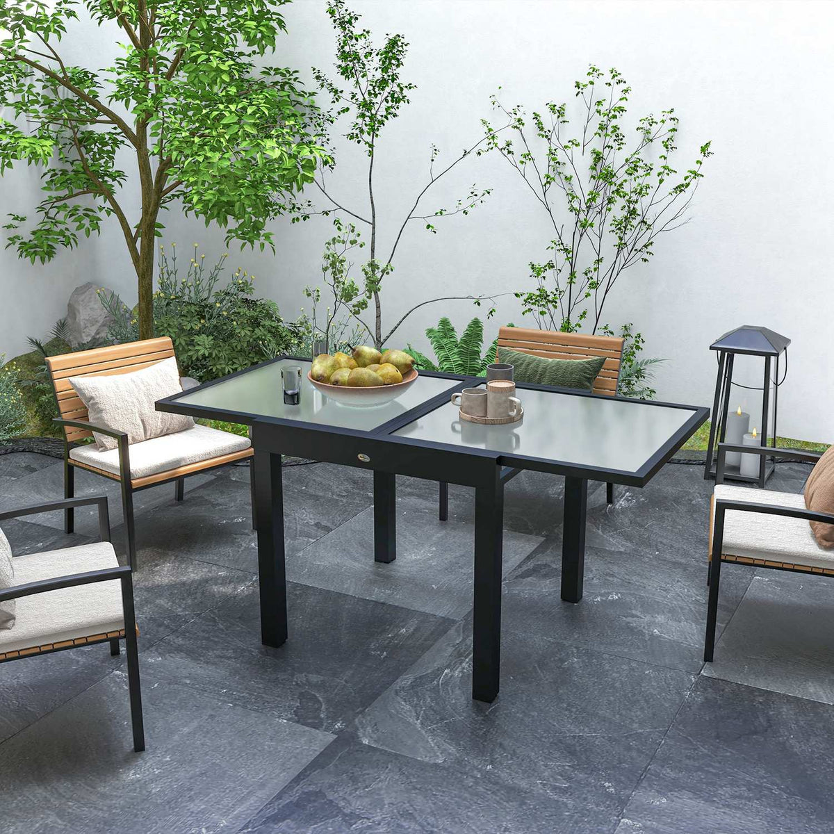 Table Extensible de Jardin Grande Waist Dimensions: 160L x 80W x 75H cm Aluminum Dark Gray Top in Tempered Glass Transparent