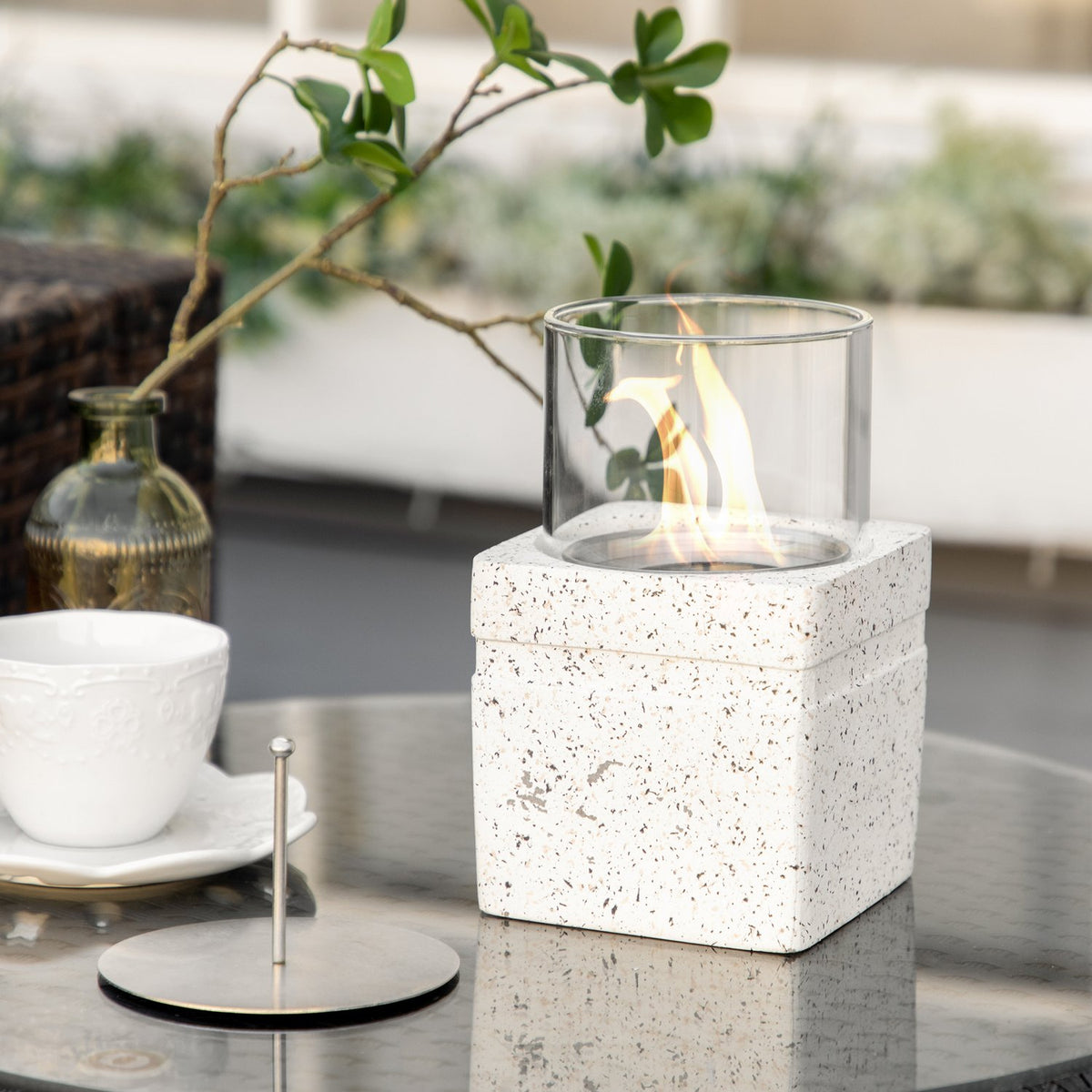 Table Fire Lanterns Organic Table Fireplace, Portable Fire Bowl, Combustion Chambers, Mgo, Gray, For Indoor & Outdoor