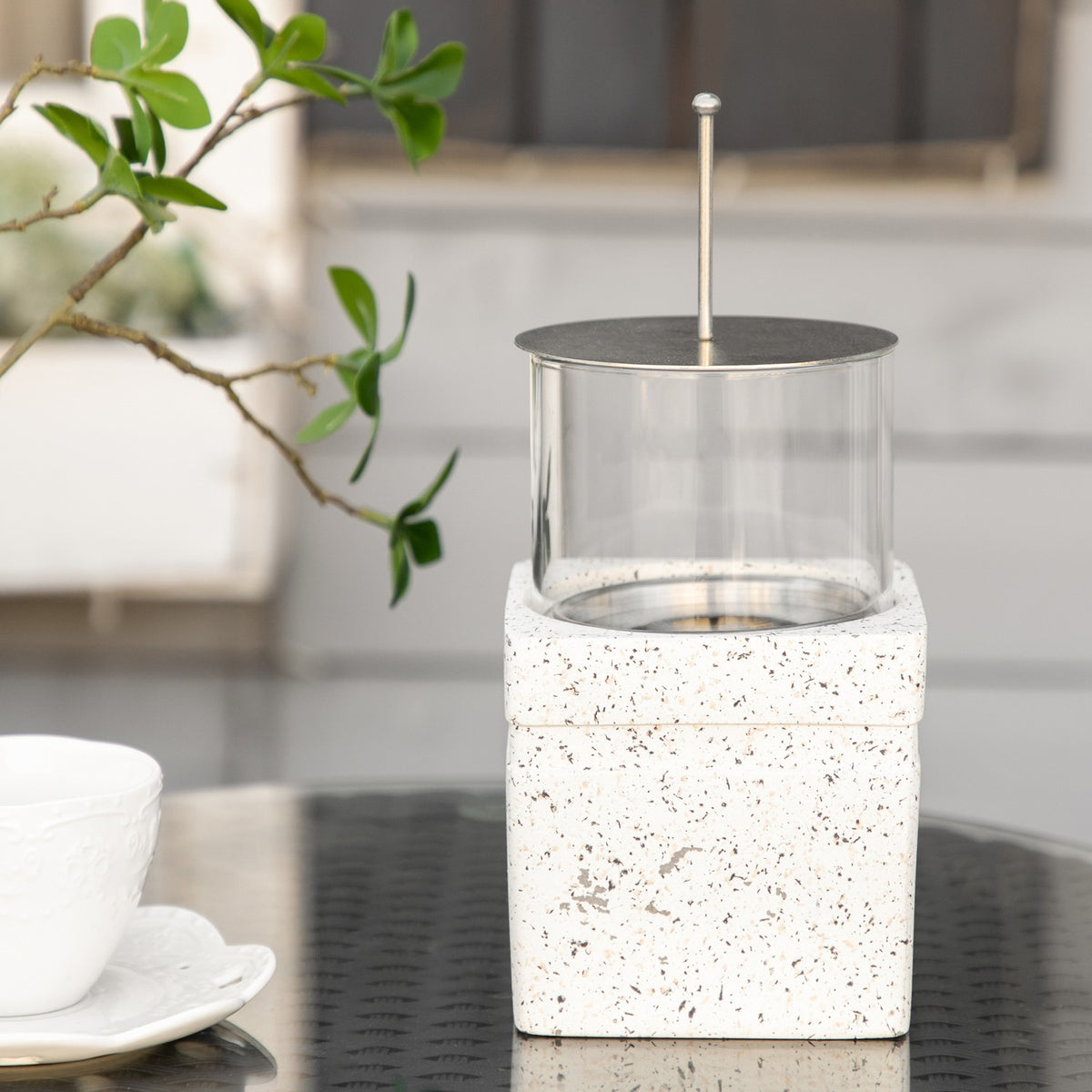 Table Fire Lanterns Organic Table Fireplace, Portable Fire Bowl, Combustion Chambers, Mgo, Gray, For Indoor & Outdoor