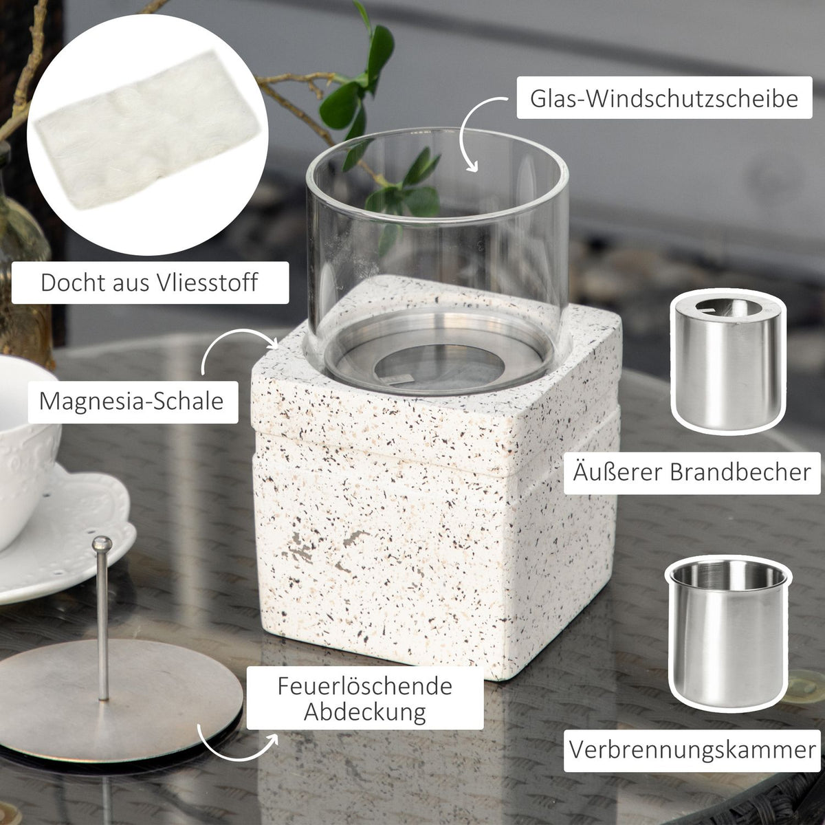 Table Fire Lanterns Organic Table Fireplace, Portable Fire Bowl, Combustion Chambers, Mgo, Gray, For Indoor & Outdoor