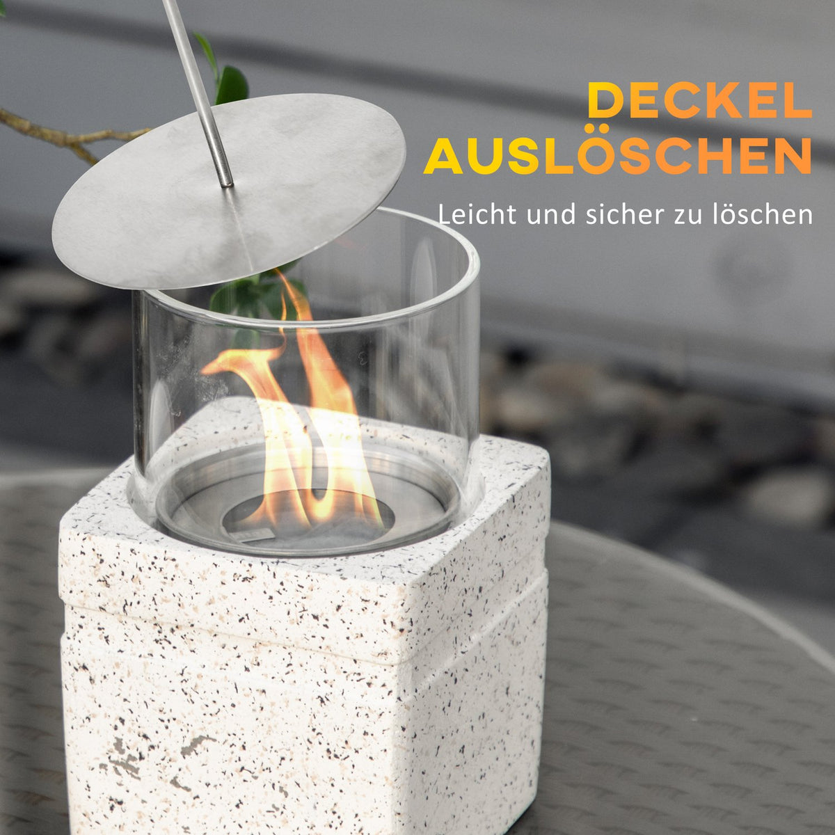 Table Fire Lanterns Organic Table Fireplace, Portable Fire Bowl, Combustion Chambers, Mgo, Gray, For Indoor & Outdoor
