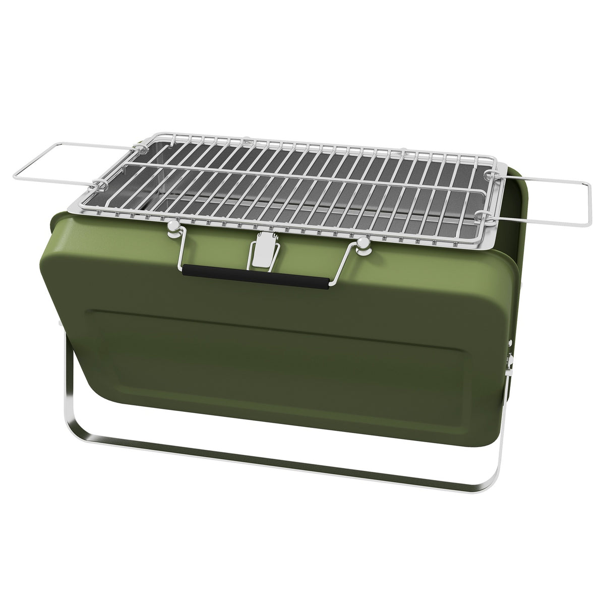 Table Grill, Charcoal Grill With Charcoal Tray, Grill Rack, Handle, Picnic, Garden, Stainless Steel, Green