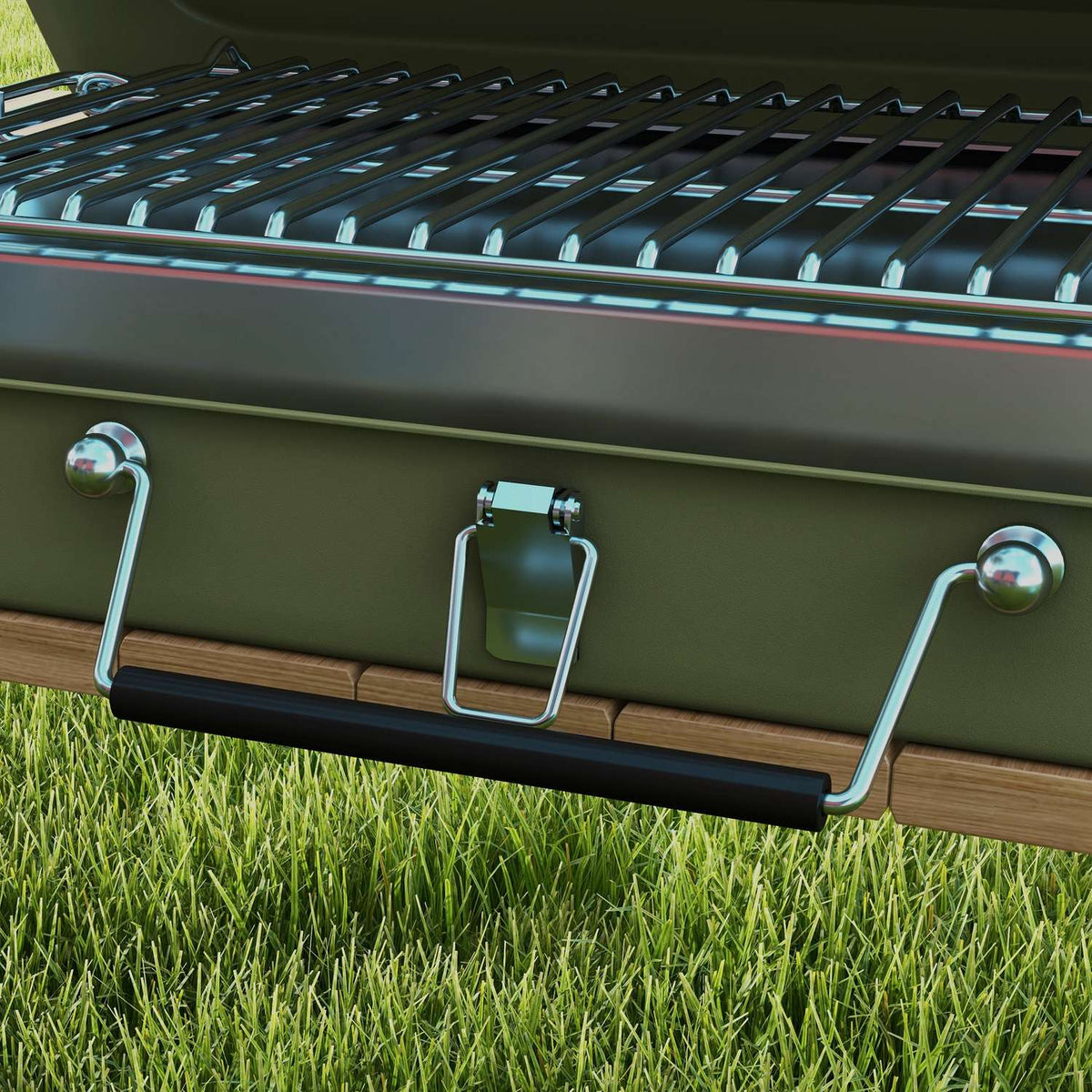 Table Grill, Charcoal Grill With Charcoal Tray, Grill Rack, Handle, Picnic, Garden, Stainless Steel, Green