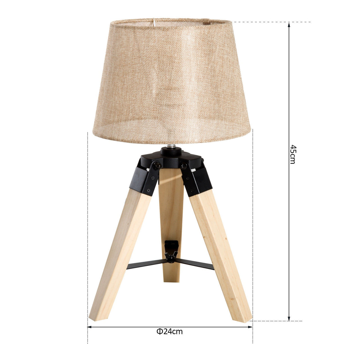 Table Lamp Bedside Lamp, E27, Linen Look, Pine+Polyester, 24X24X45Cm, Beige