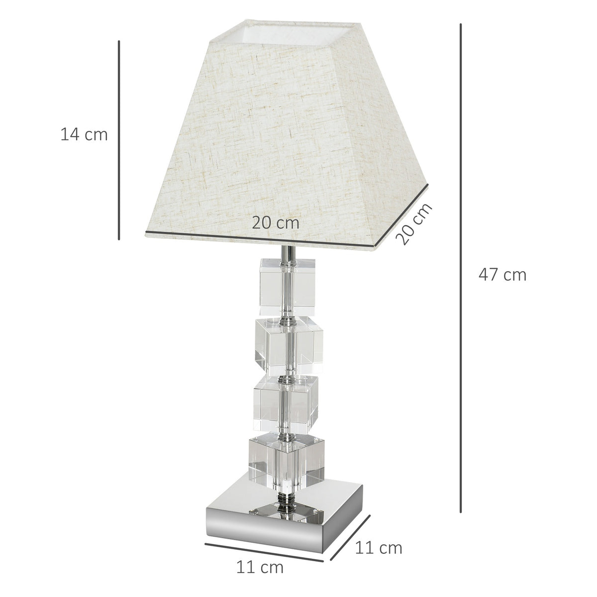 Table Lamp Bedside Lamp With Rotating Crystal Cube & Metal Base, E14, Cream White, 20X20X47Cm