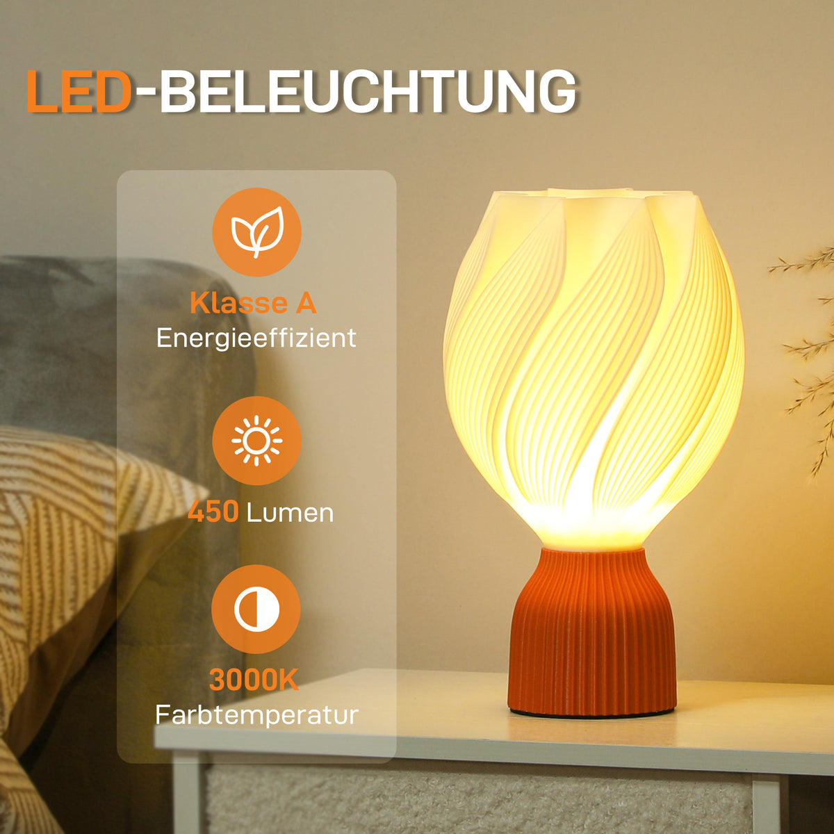 Table Lamp, LED Table Lamp with 3D Printing Flower-like Lampshade, Bedside Lamp for Living Room, Playroom, White