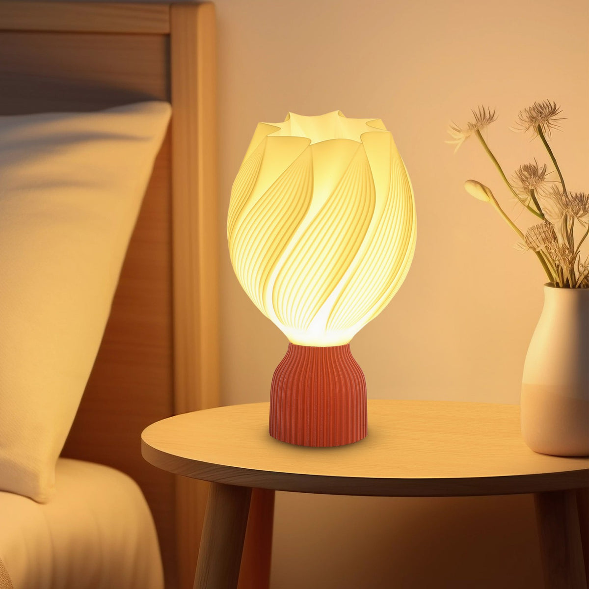 Table Lamp, LED Table Lamp with 3D Printing Flower-like Lampshade, Bedside Lamp for Living Room, Playroom, White