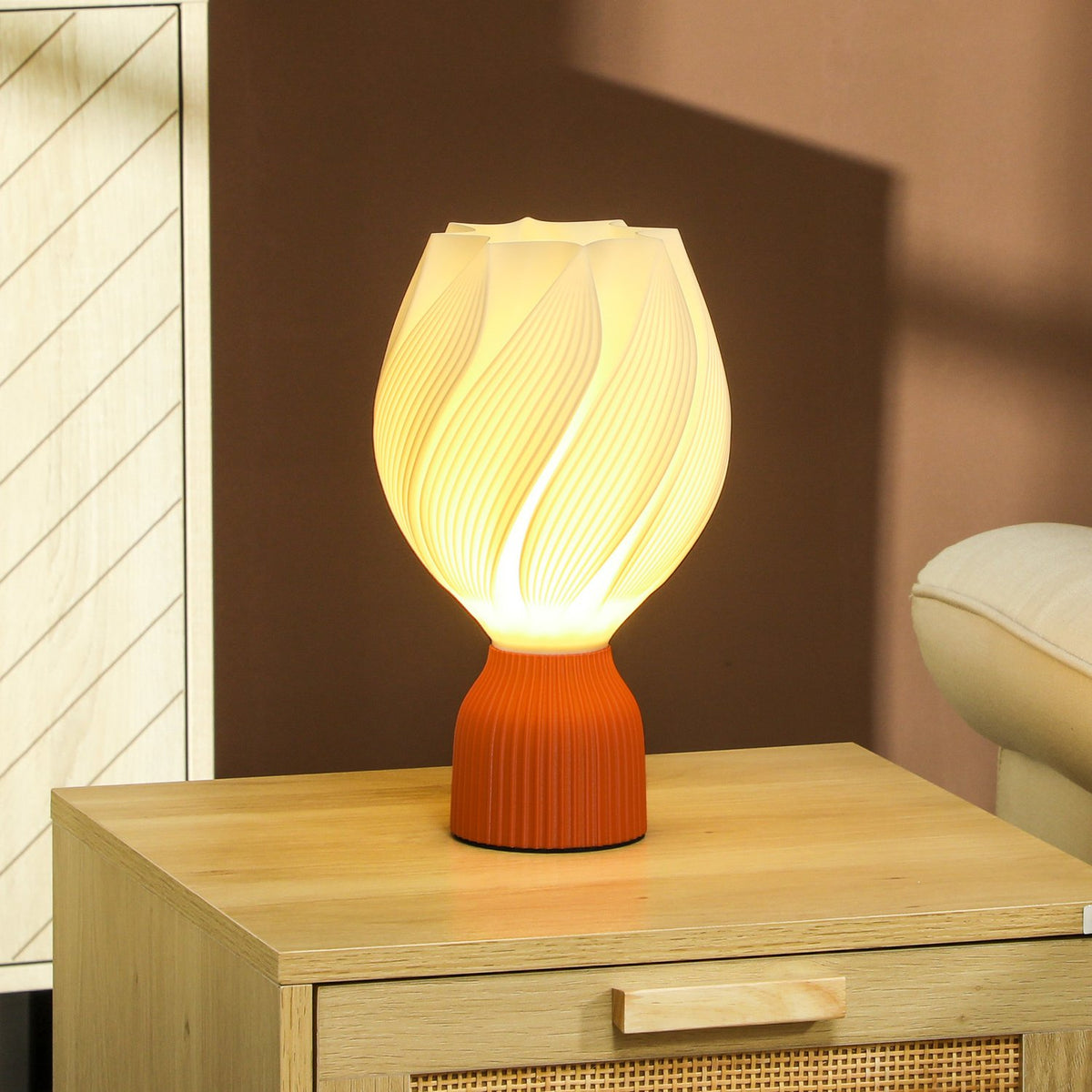 Table Lamp, LED Table Lamp with 3D Printing Flower-like Lampshade, Bedside Lamp for Living Room, Playroom, White