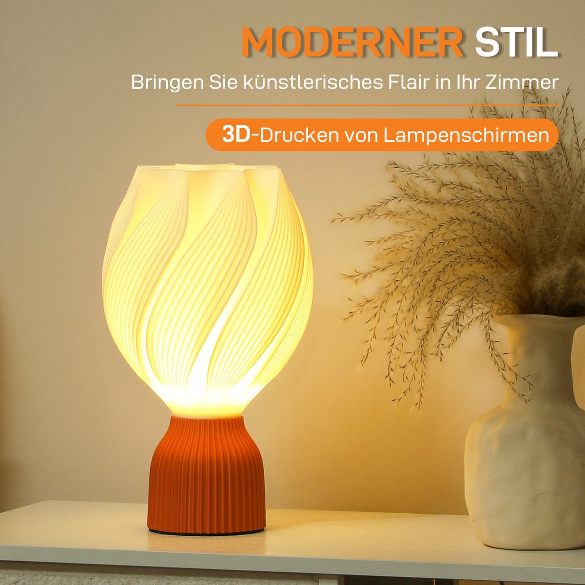 Table Lamp, LED Table Lamp with 3D Printing Flower-like Lampshade, Bedside Lamp for Living Room, Playroom, White