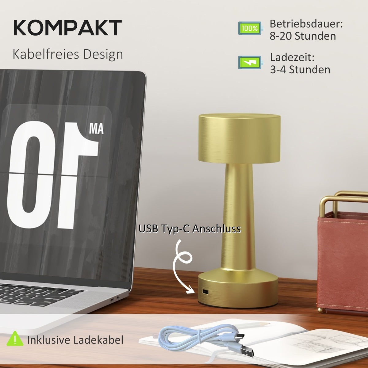Table Lamp Rechargeable Led Table Lamp, Touch Switch, For Desk & Bedside Table
