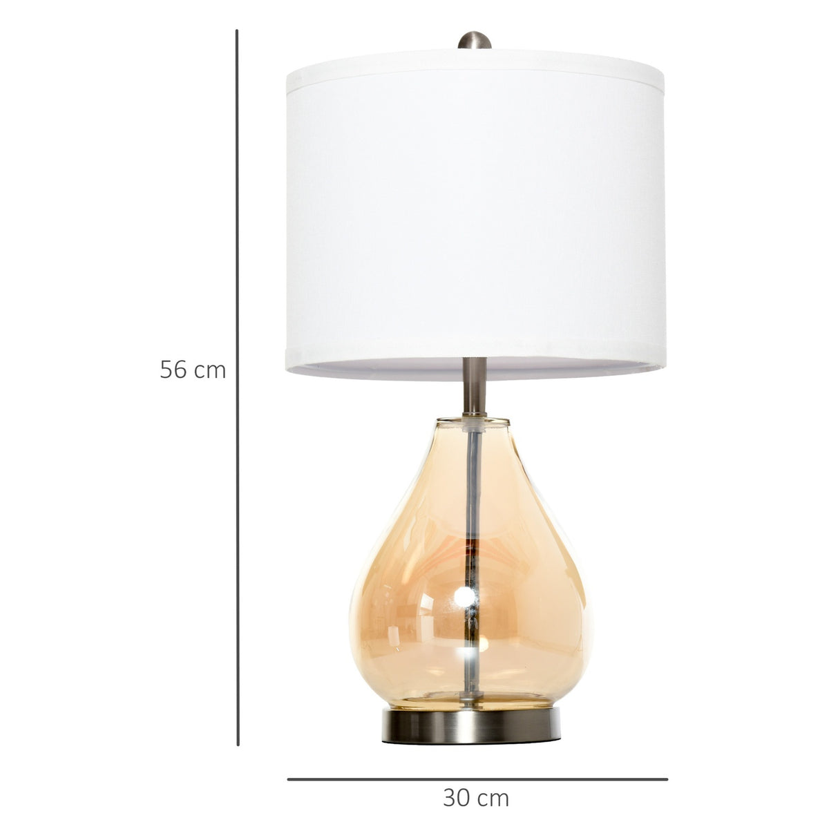 Table Lamp Set Of 2 Bedside Lamps With E27 Socket, 40W, Glass, Linen, Steel, Amber, Ø30 X 56H Cm