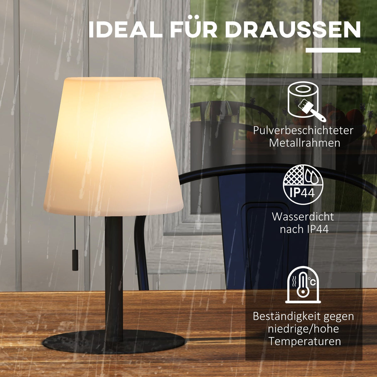 Table Lamp Usb Rechargeable Led Table Lamp, Dimmable, Bedside & Desk Lamp, Ip44, Indoor & Outdoor, Black+White