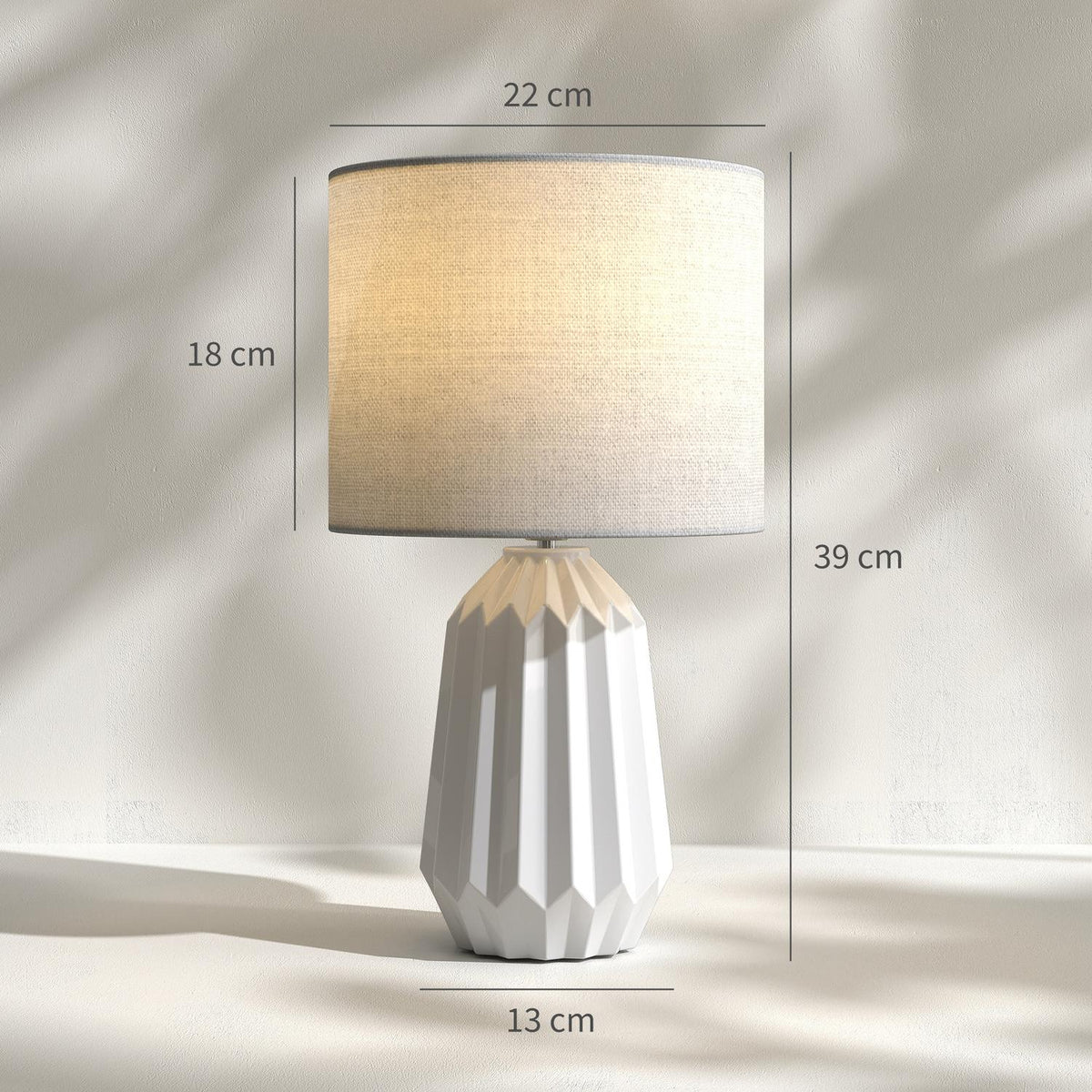 Table Lamp with Linen Shade, 22x22x39 cm, White