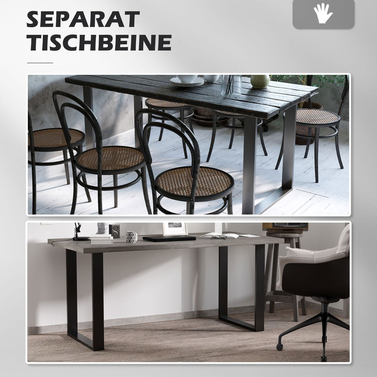 Table Legs Set Of 2, Table Runners, Furniture Feet Made Of Square Profiles, For Coffee Table, Dining Table, Steel, Black, 60X72 Cm