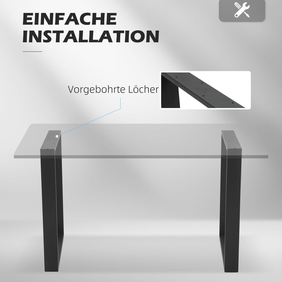 Table Legs Set Of 2, Table Runners, Furniture Feet Made Of Square Profiles, For Coffee Table, Dining Table, Steel, Black, 60X72 Cm