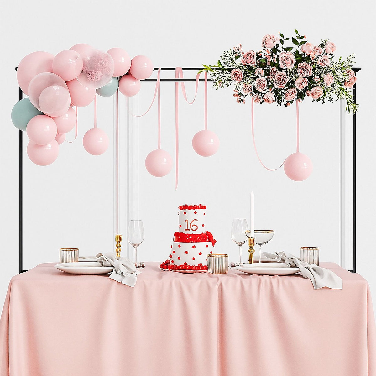 Table Rod Stand with Adjustable Rails for Decorations