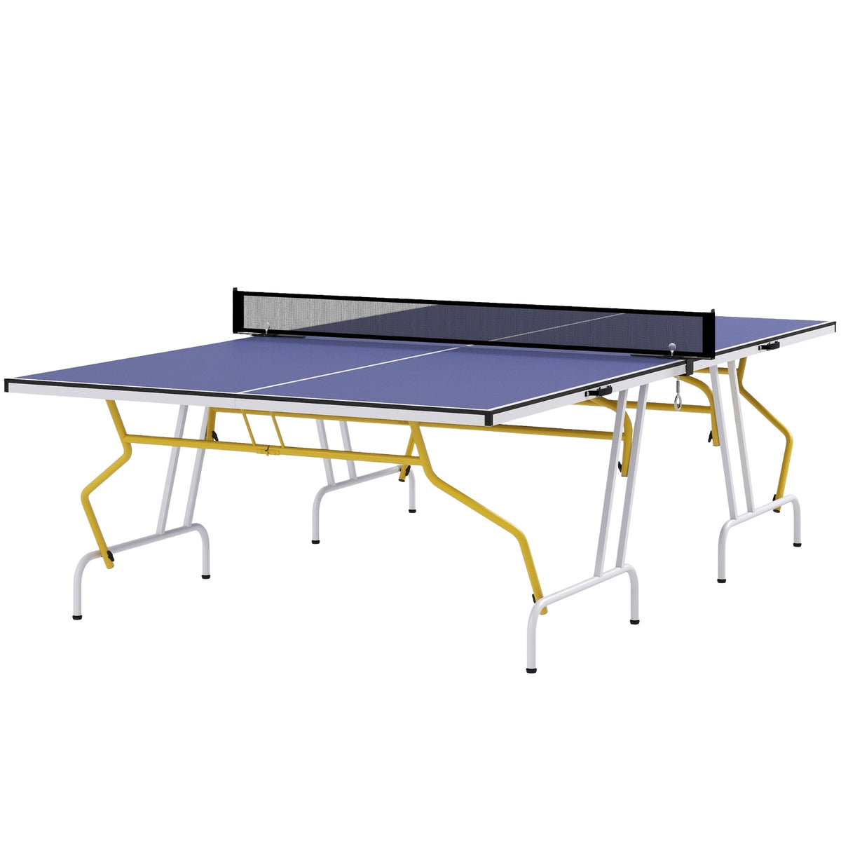 Table Tennis Table Folding Table In Quarters With Table Tennis Net, 2 Table Tennis Bats, 3 Balls, Blue