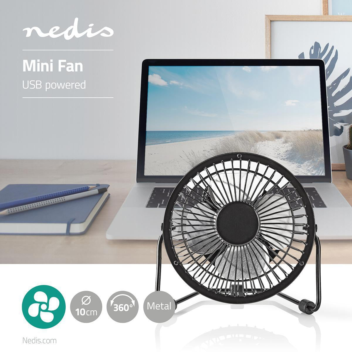 Table fan | USB Power | Diameter: 100 mm | 3 W| 1-Speed | Black