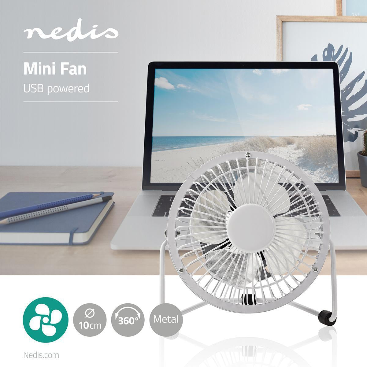 Table fan | USB Power | Diameter: 100 mm | 3 W| 1-Speed | White