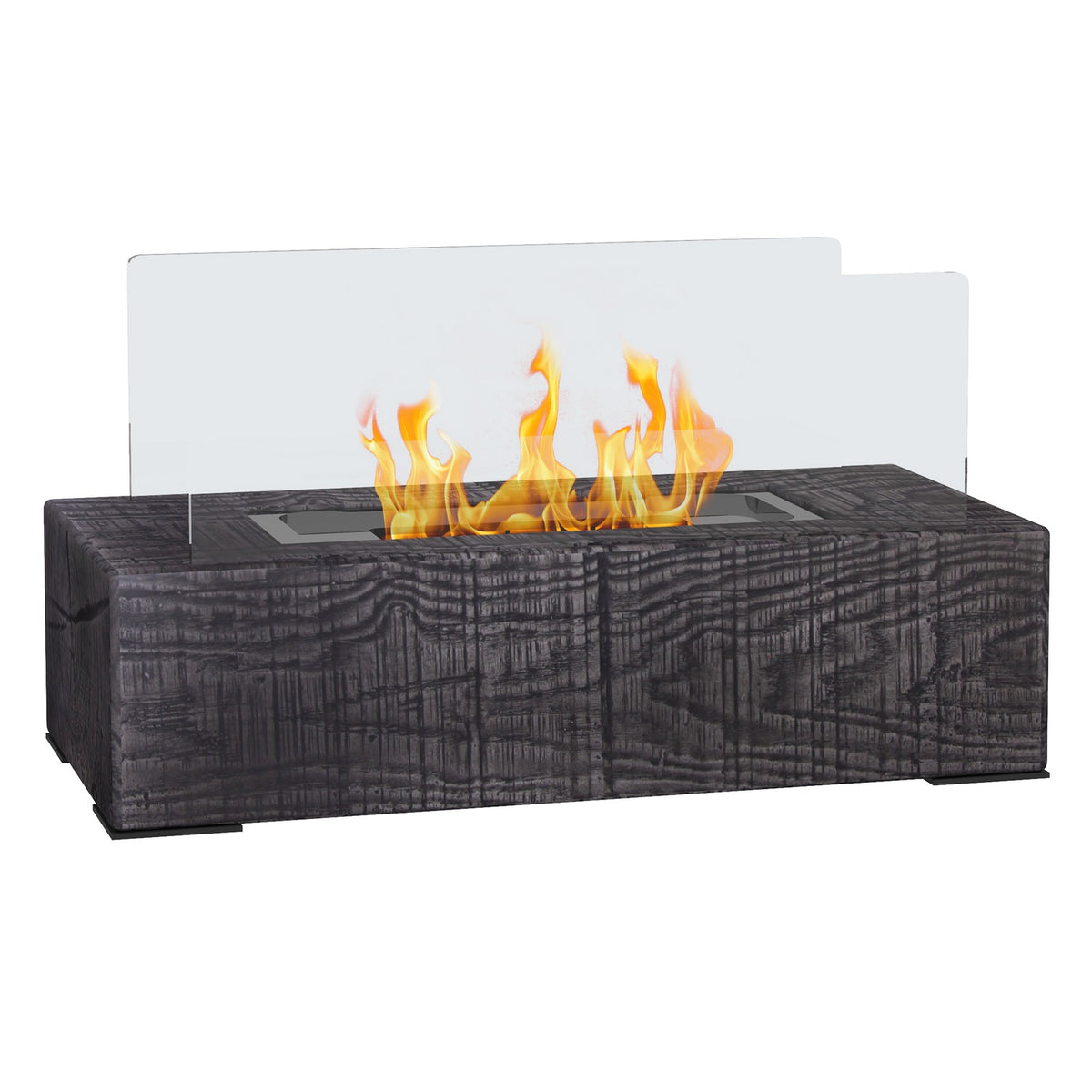 Table fireplace, bio-ethanol fireplace, 0.15 L table fire, portable indoor fireplace with wood look, stainless steel, 1000BTU, 33 x 16 x 18 cm