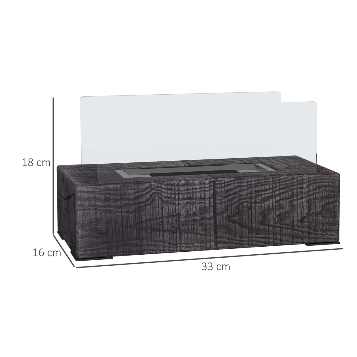 Table fireplace, bio-ethanol fireplace, 0.15 L table fire, portable indoor fireplace with wood look, stainless steel, 1000BTU, 33 x 16 x 18 cm