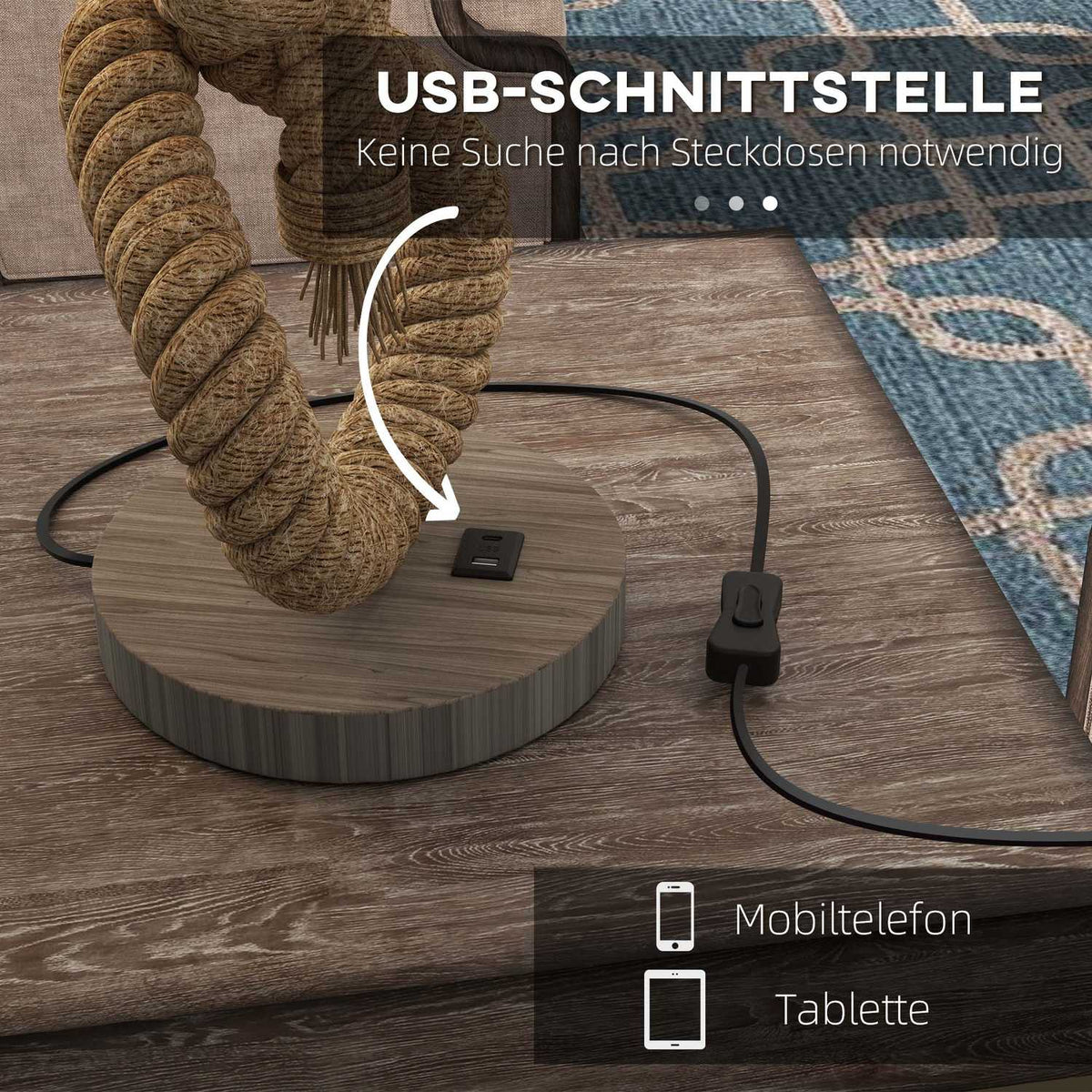 Table lamp LED table lamp USB rechargeable, bedside lamp, lamp base E27, metal linen, cream white 30 x 30 x 55 cm