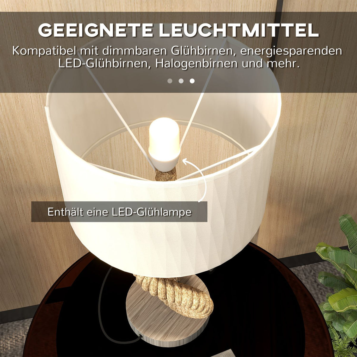 Table lamp LED table lamp USB rechargeable, bedside lamp, lamp base E27, metal linen, cream white 30 x 30 x 55 cm