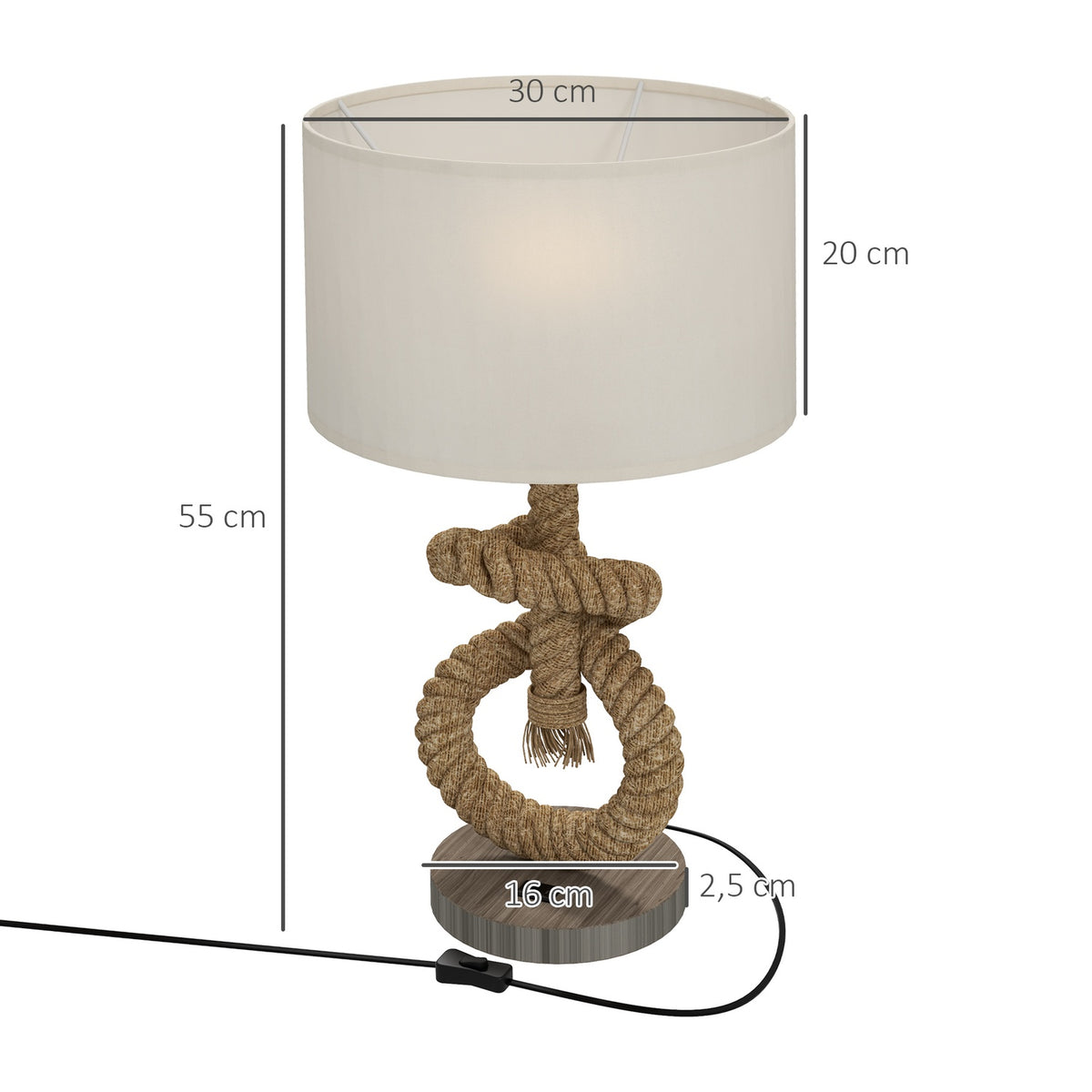 Table lamp LED table lamp USB rechargeable, bedside lamp, lamp base E27, metal linen, cream white 30 x 30 x 55 cm