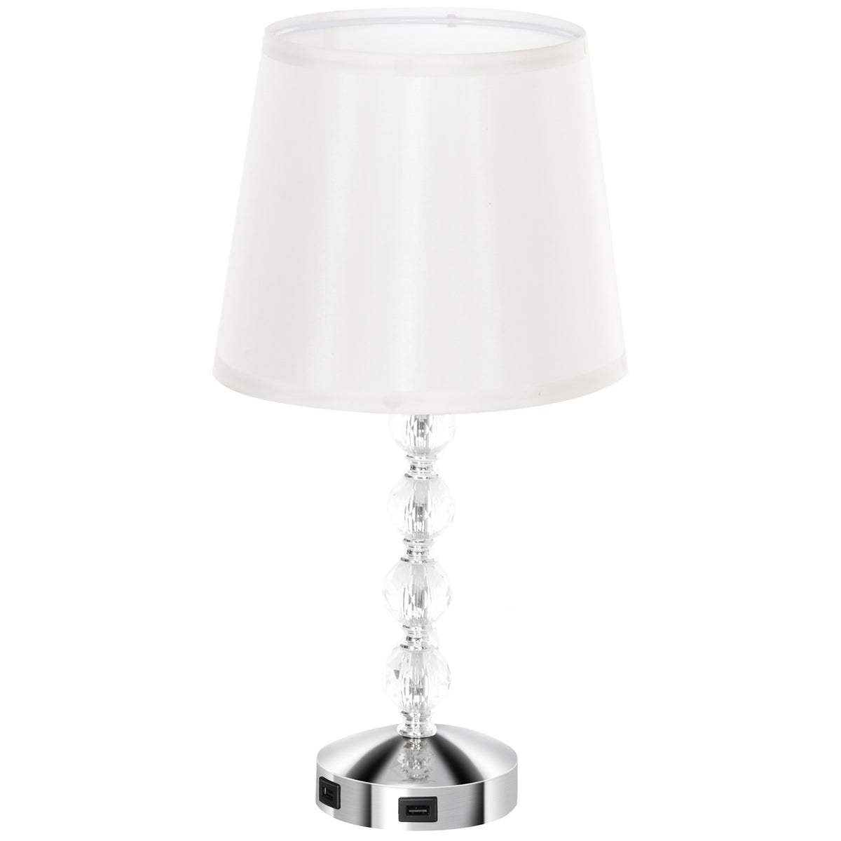 Table lamp LED table lamp USB rechargeable, crystal bedside lamp, lamp base E27, for living room, bedroom, glass, silver 23 x 23 x 45 cm