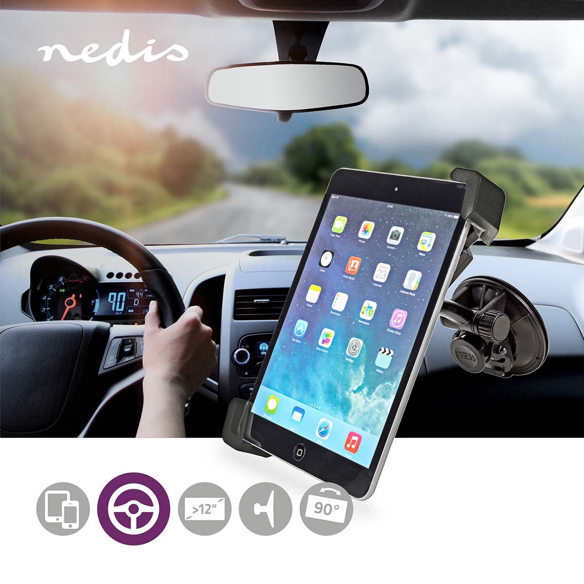 Tablet Car Holder | Max. Screen Size Compatibility: 12" | Car Mounted at Window and Headrest | Jussable