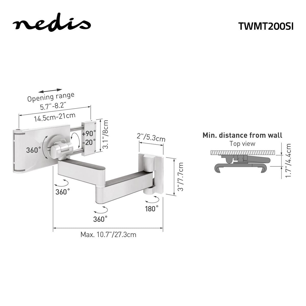 Tablet Mount | 7-12" | Fully Adjustable | Application: Wall