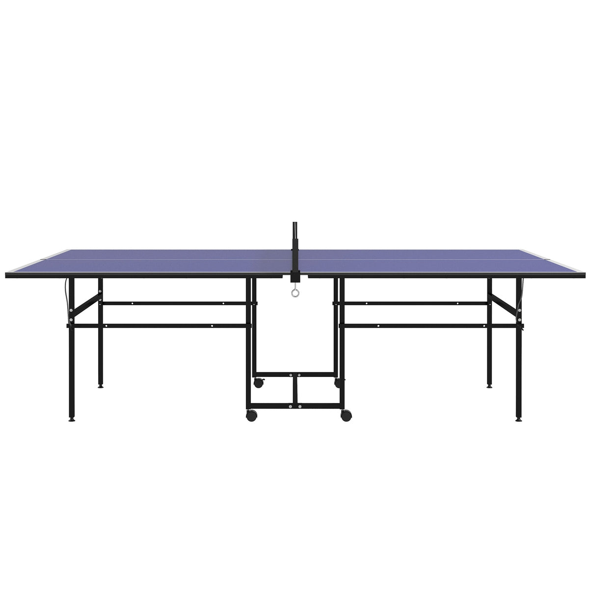 Table tennis table, folding table tennis table in quarters with wheels, table tennis game set with 2 table tennis bats, 3 balls, outdoor indoor steel, blue, 274 x 152.5 x 75.5 cm