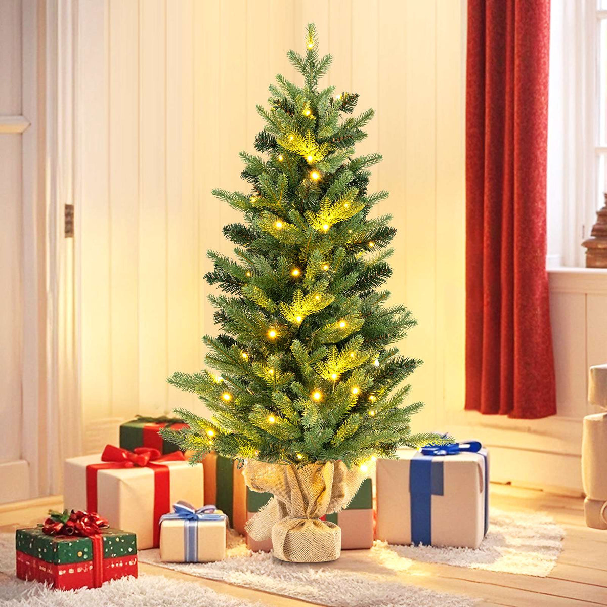 Tabletop Christmas Tree, 3 Ft, Battery-Operated, 50 Warm LED