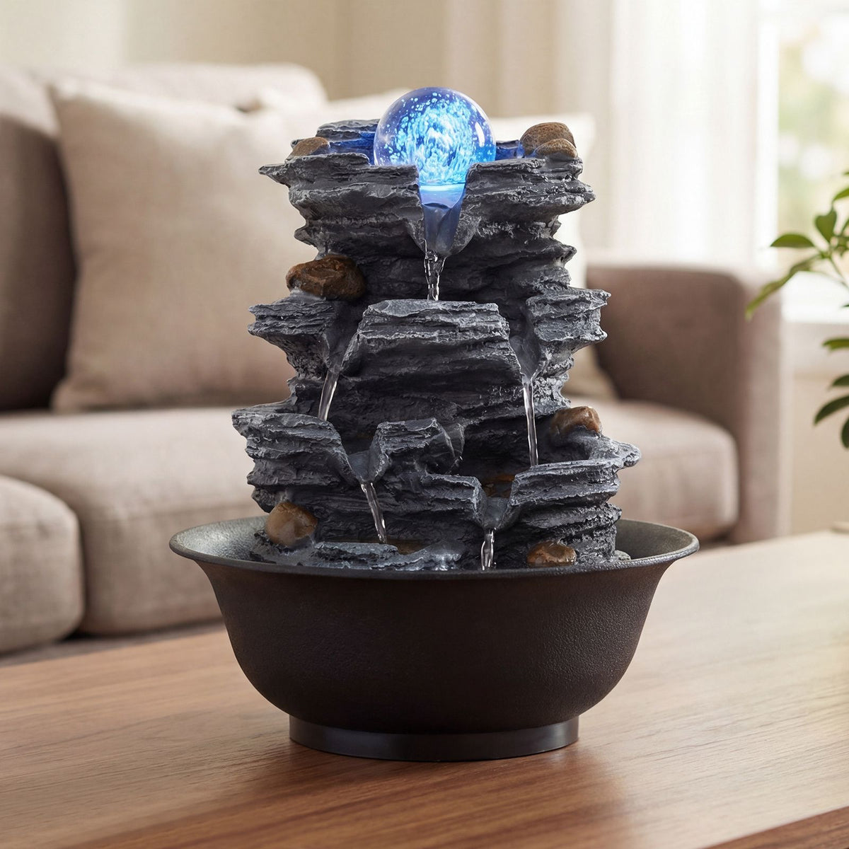 Tabletop Indoor Water Fountain, LED, Crystal Ball, Quiet Pump