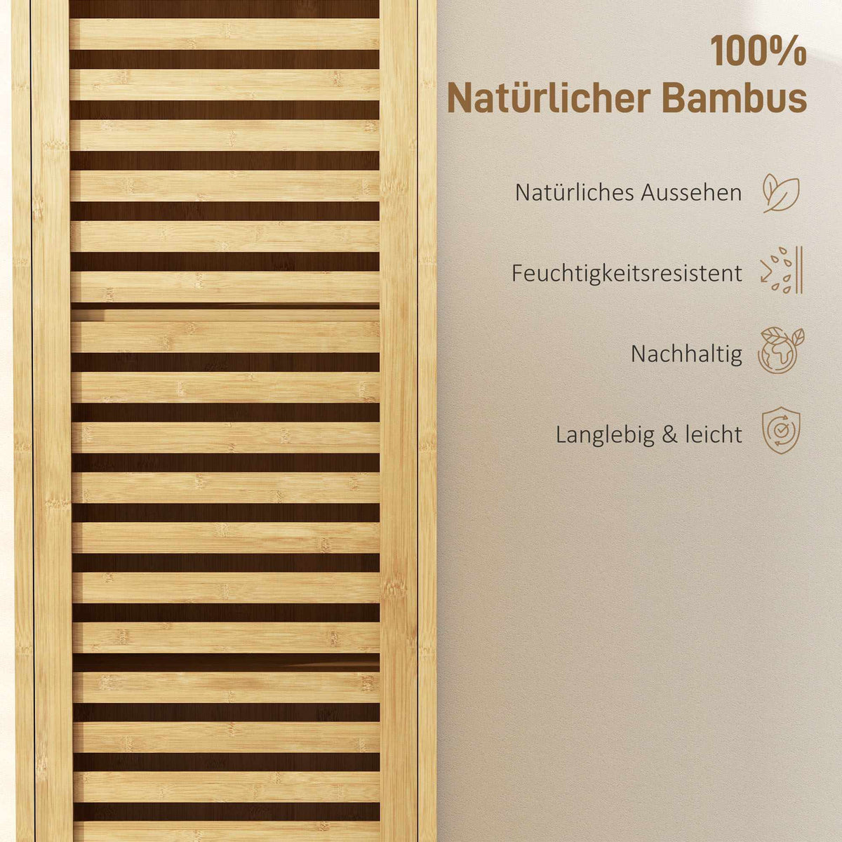 Tall Bamboo Bathroom Cabinet with Adjustable Shelves, 34x30x170 cm