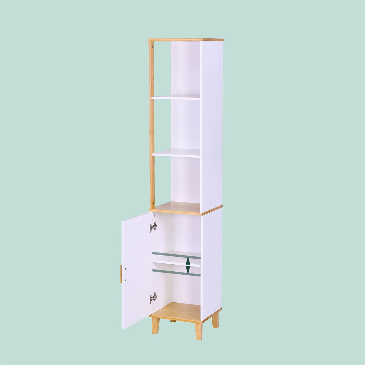 Tall Bathroom Cabinet, Door & 3 Shelves, Bamboo Accents