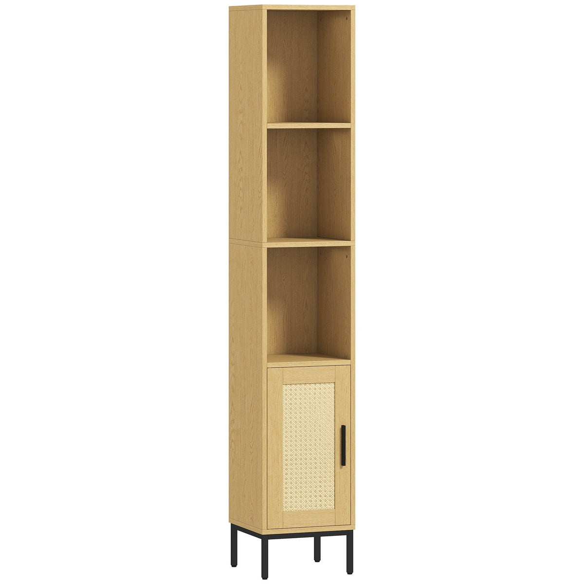 Tall Bathroom Cabinet, Slim Wood Look with Adjustable Shelf