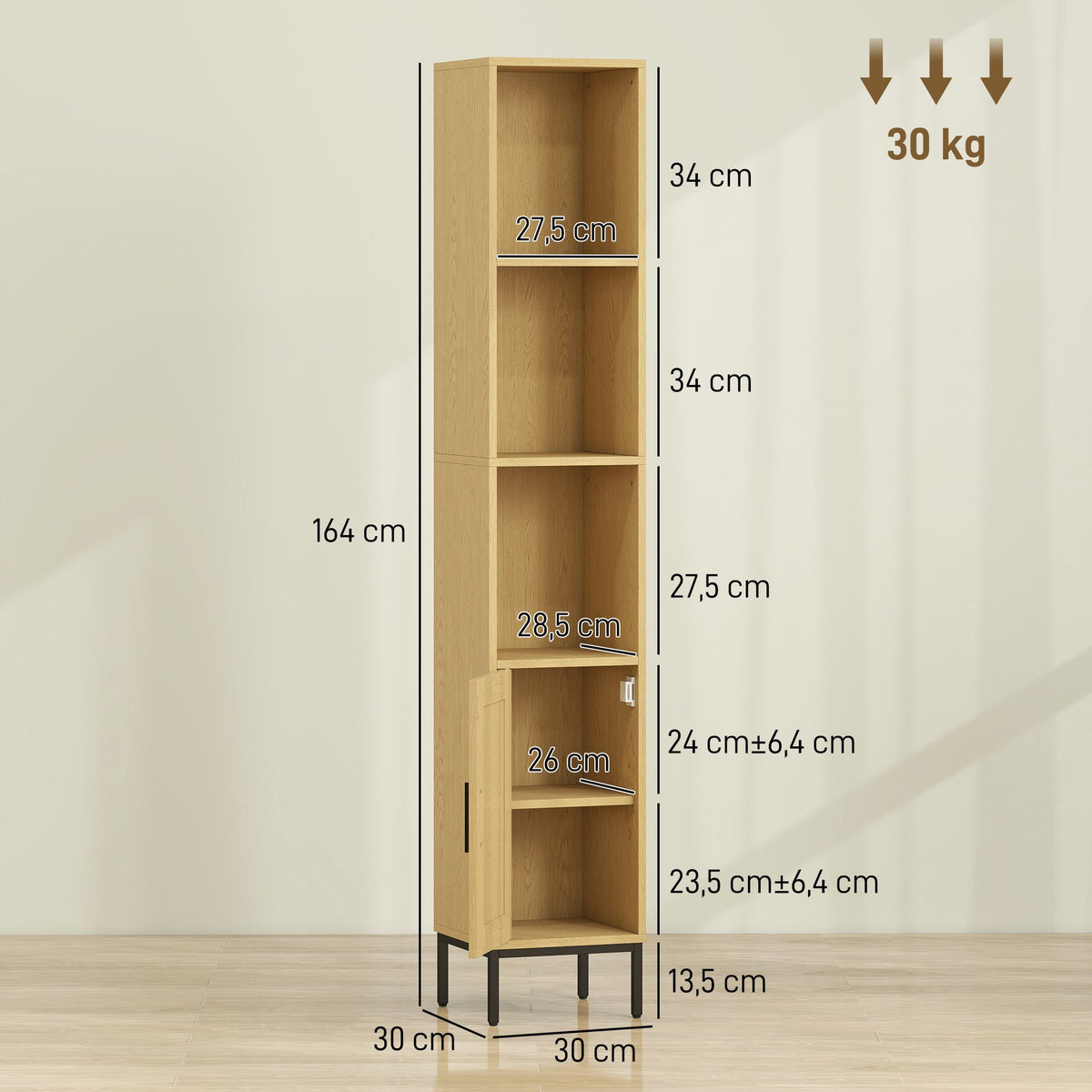 Tall Bathroom Cabinet, Slim Wood Look with Adjustable Shelf